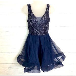Crystal Sky navy sequin & tulle formal dress